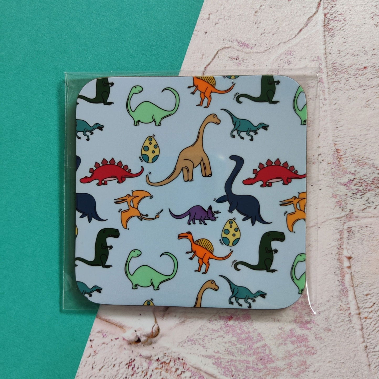 Coloured Dinosaur Square Coaster - Fay Dixon Design