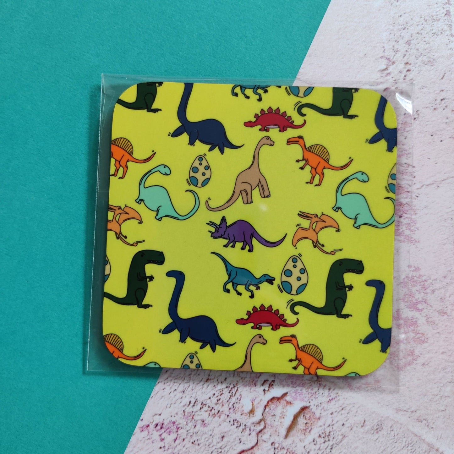 Coloured Dinosaur Square Coaster - Fay Dixon Design