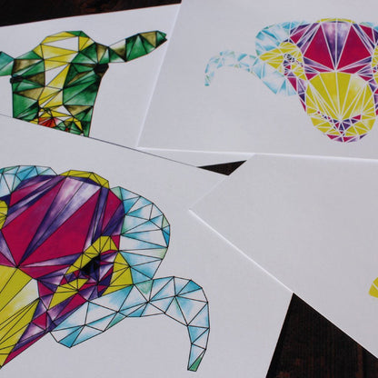 Geometric Watercolour Cow Digital Print - Fay Dixon Design