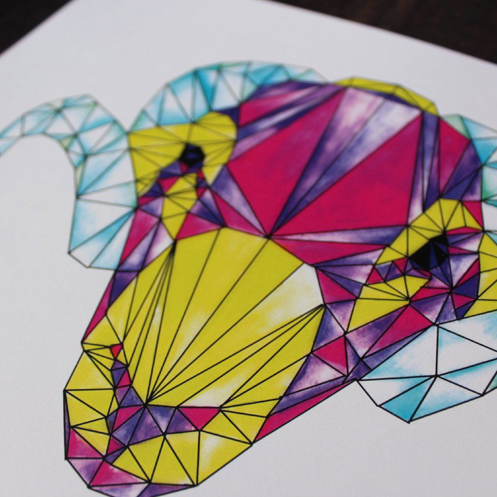 Geometric Watercolour Swaledale Sheep Tup Digital Print - Fay Dixon Design