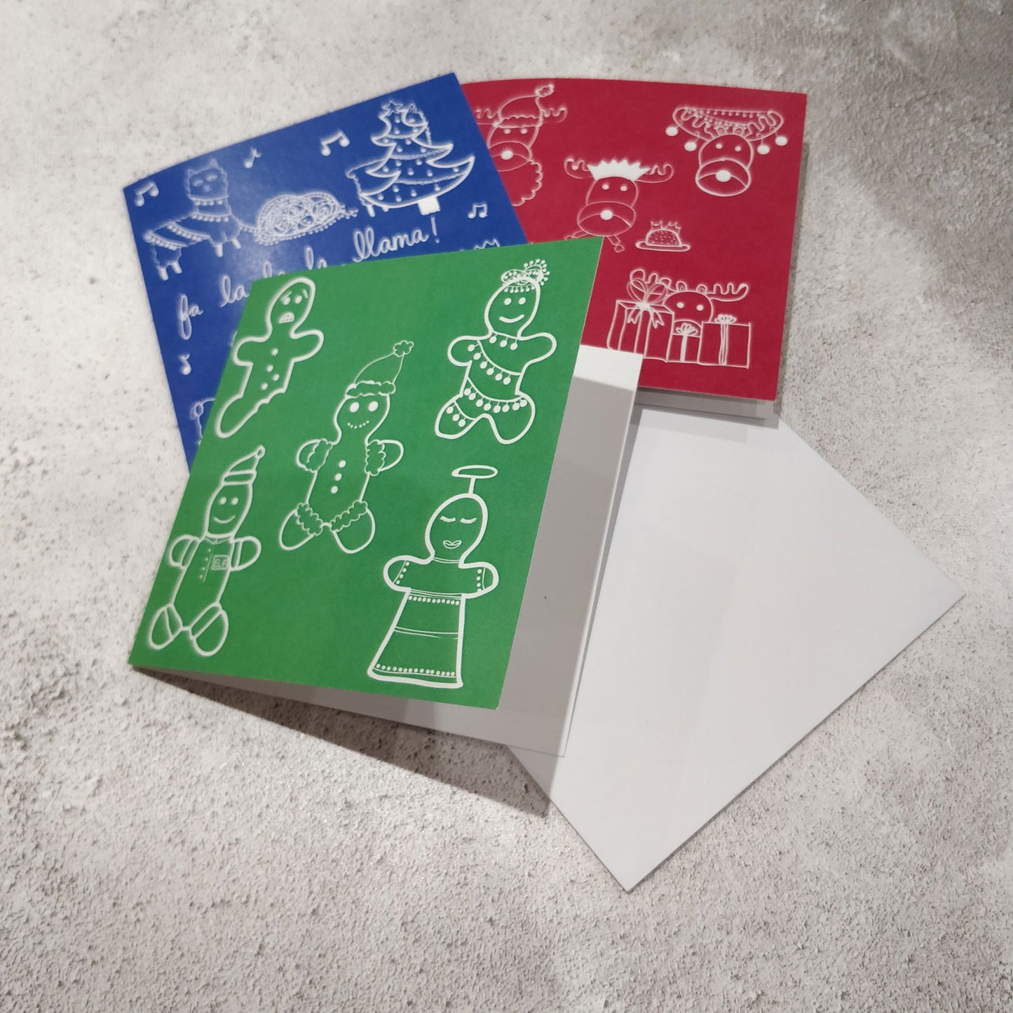 Green Christmas Gingerbread Square Greeting Card - Fay Dixon Design