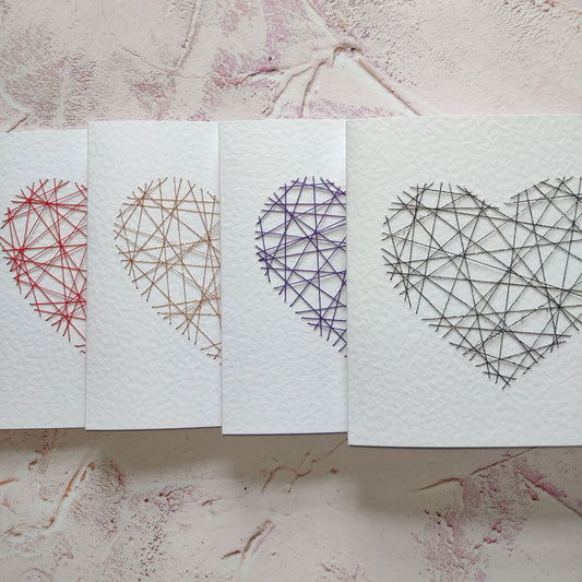 Handmade Red Threaded Heart Greeting Card - Fay Dixon Design