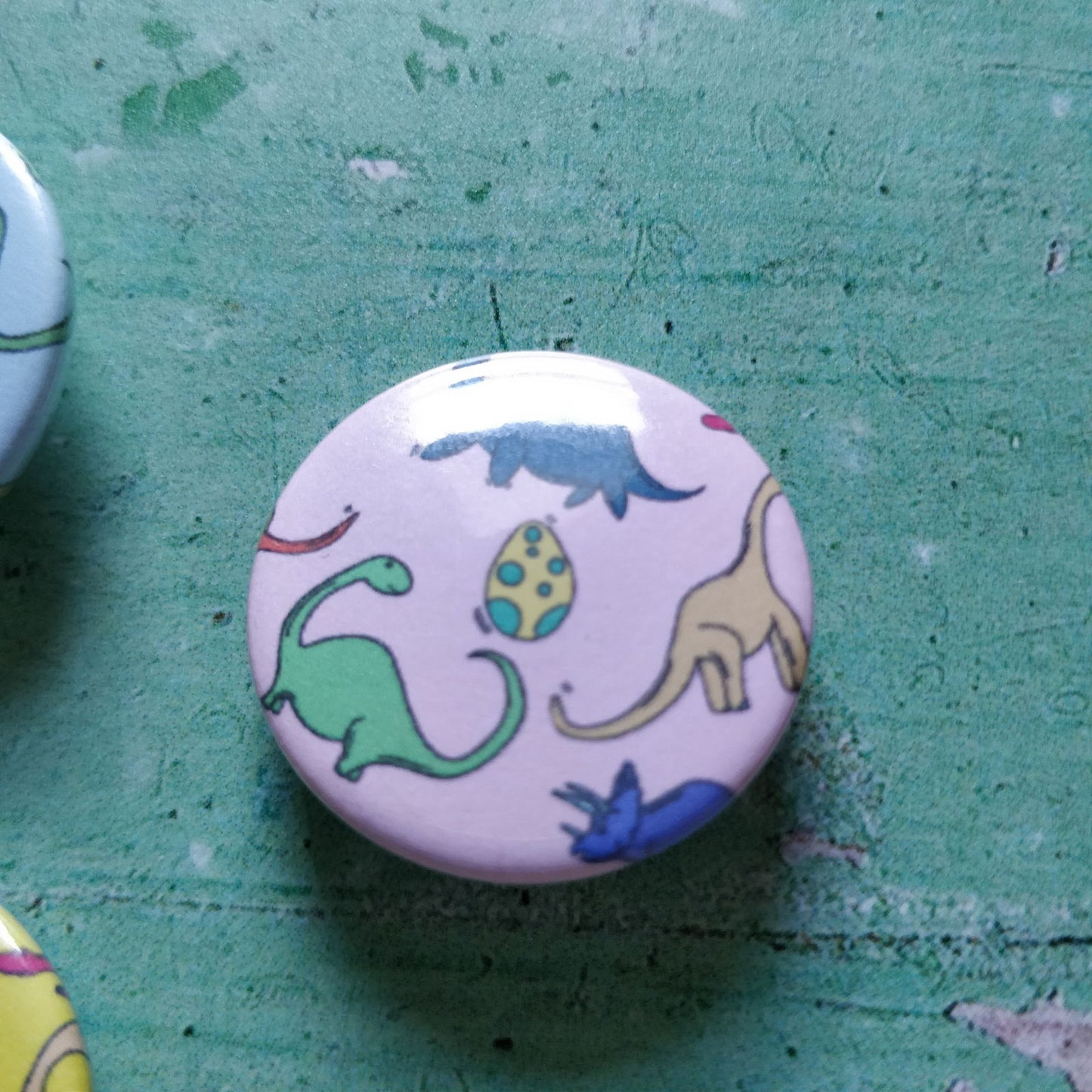 Illustrated Colourful Dinosaurs Badge/Mirror - Fay Dixon Design