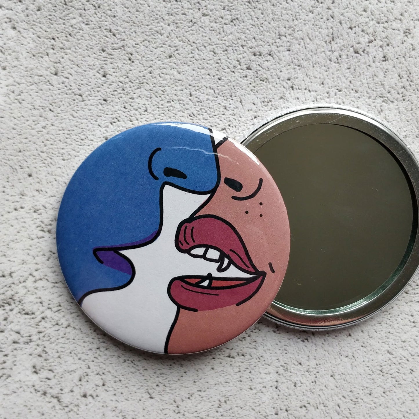 Vampire Kiss Illustrated Badge/Mirror - Fay Dixon Design