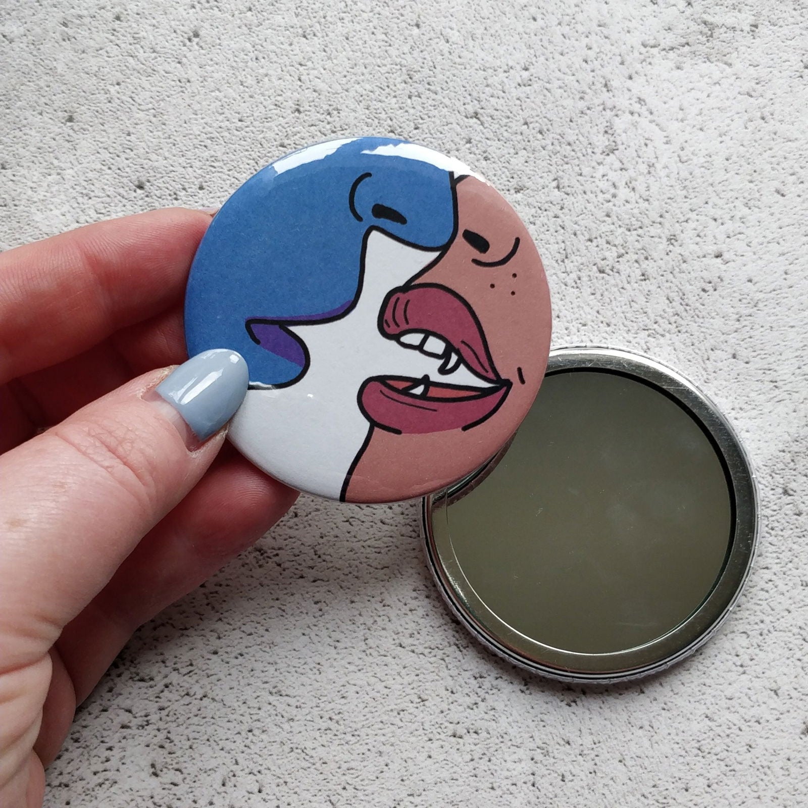 Vampire Kiss Illustrated Badge/Mirror - Fay Dixon Design