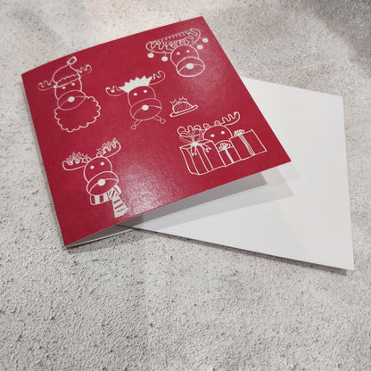 Red Christmas Reindeer Square Greeting Card - Fay Dixon Design