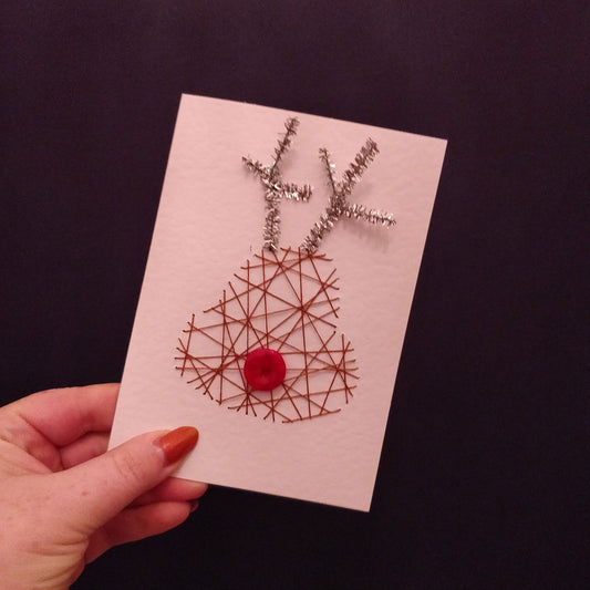 Rudolph Handmade Threaded Greeting Card - Fay Dixon Design